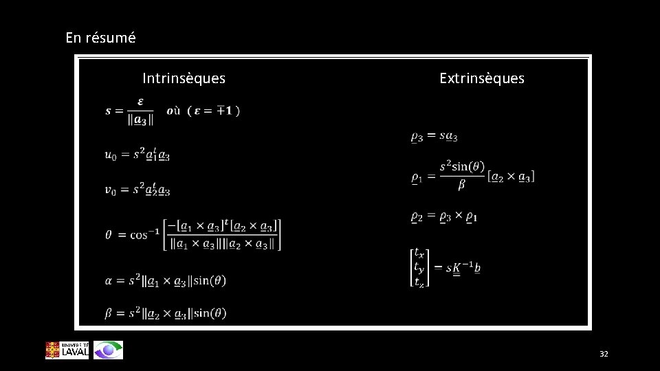 En résumé Intrinsèques Extrinsèques 32 