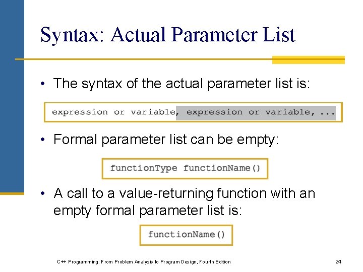 Syntax: Actual Parameter List • The syntax of the actual parameter list is: • Syntax: Actual Parameter List • The syntax of the actual parameter list is: •