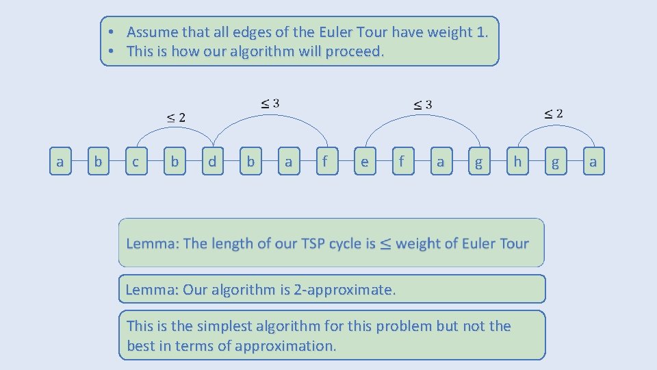  • Assume that all edges of the Euler Tour have weight 1. •