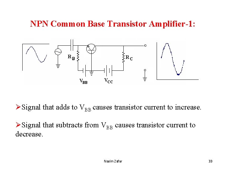 NPN Common Base Transistor Amplifier-1: ØSignal that adds to VBB causes transistor current to