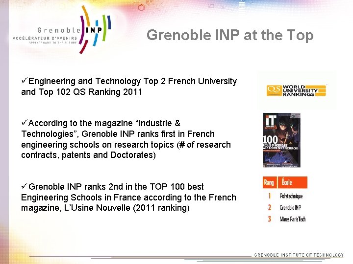 Grenoble INP at the Top Engineering and Technology Top 2 French University and Top