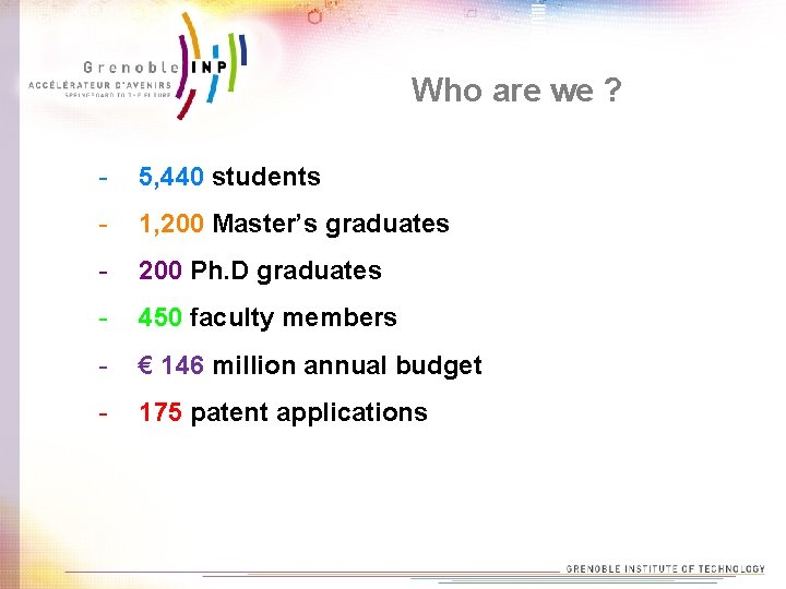 Who are we ? - 5, 440 students - 1, 200 Master’s graduates -