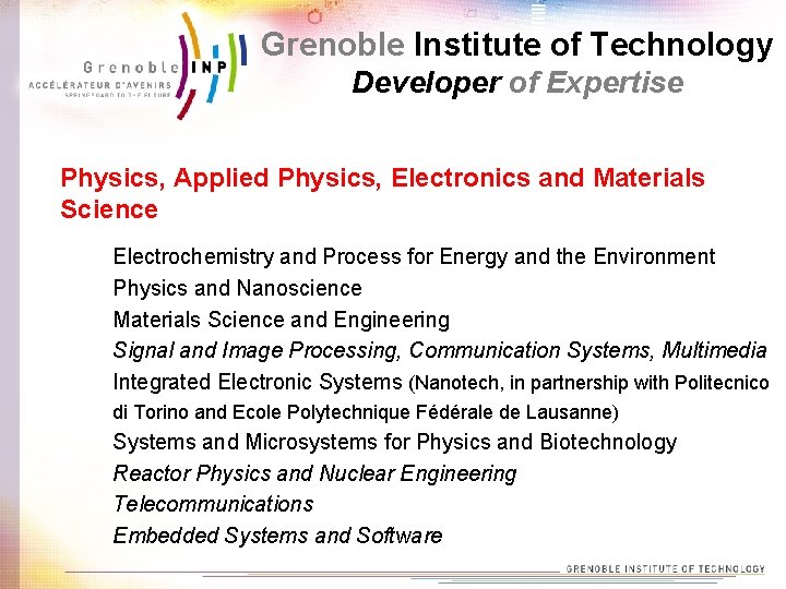 Grenoble Institute of Technology Developer of Expertise Physics, Applied Physics, Electronics and Materials Science