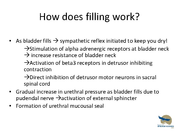 How does filling work? • As bladder fills sympathetic reflex initiated to keep you