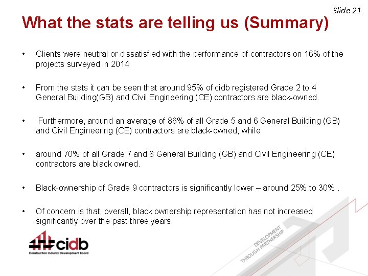 What the stats are telling us (Summary) Slide 21 • Clients were neutral or