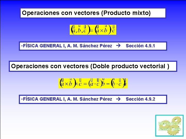 Operaciones concon vectores (Producto mixto) Operaciones vectores (Producto mixto) • FÍSICA GENERAL I, A.