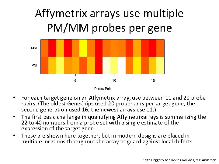 Affymetrix arrays use multiple PM/MM probes per gene • For each target gene on