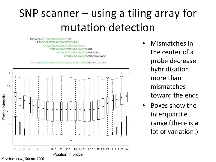 SNP scanner – using a tiling array for mutation detection • Mismatches in the