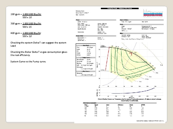 200 gpm = 2, 000 Btu/Hr 500 x 20 300 gpm = 2, 000