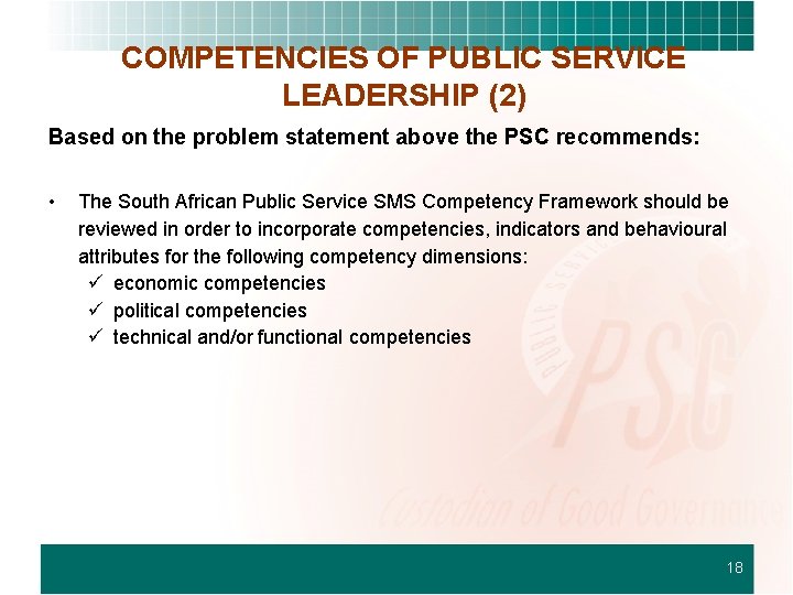 COMPETENCIES OF PUBLIC SERVICE LEADERSHIP (2) Based on the problem statement above the PSC