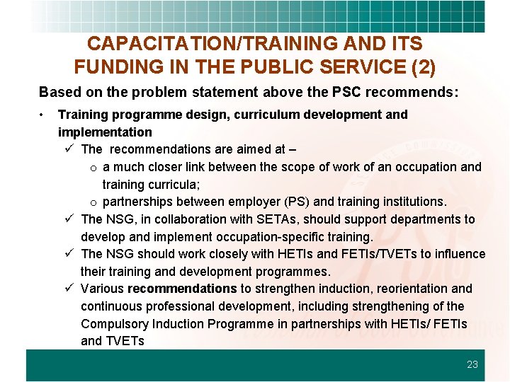 CAPACITATION/TRAINING AND ITS FUNDING IN THE PUBLIC SERVICE (2) Based on the problem statement