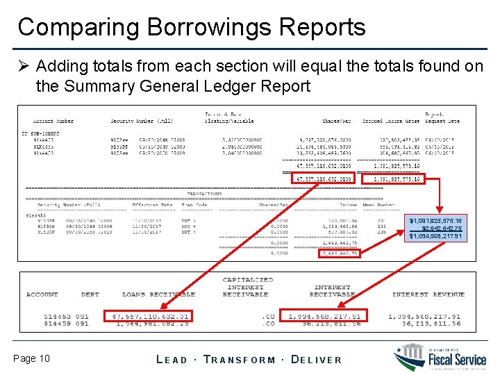 Comparing Borrowings Reports Ø Adding totals from each section will equal the totals found