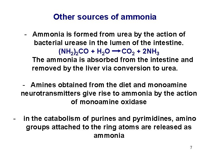 Other sources of ammonia - Ammonia is formed from urea by the action of