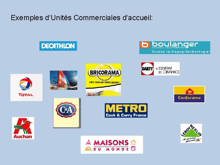 Exemples d’Unités Commerciales d’accueil: 