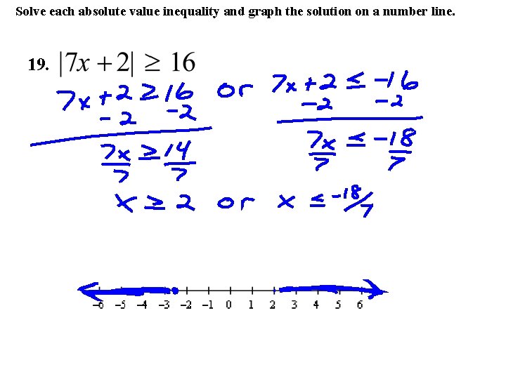 Solve each absolute value inequality and graph the solution on a number line. 19.