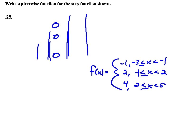 Write a piecewise function for the step function shown. 35. 
