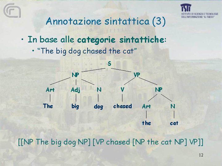 Annotazione sintattica (3) • In base alle categorie sintattiche: • “The big dog chased