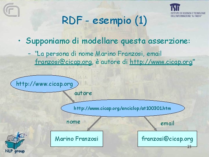 RDF - esempio (1) • Supponiamo di modellare questa asserzione: – “La persona di