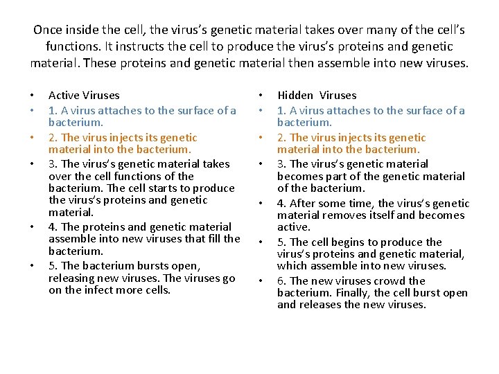 Once inside the cell, the virus’s genetic material takes over many of the cell’s