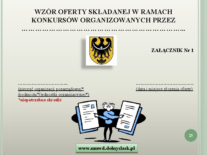 WZÓR OFERTY SKŁADANEJ W RAMACH KONKURSÓW ORGANIZOWANYCH PRZEZ ………………………………. . . ZAŁĄCZNIK Nr 1