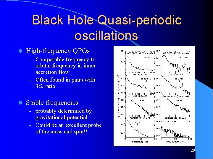 Black Hole Quasi-periodic oscillations l High-frequency QPOs – Comparable frequency to orbital frequency in