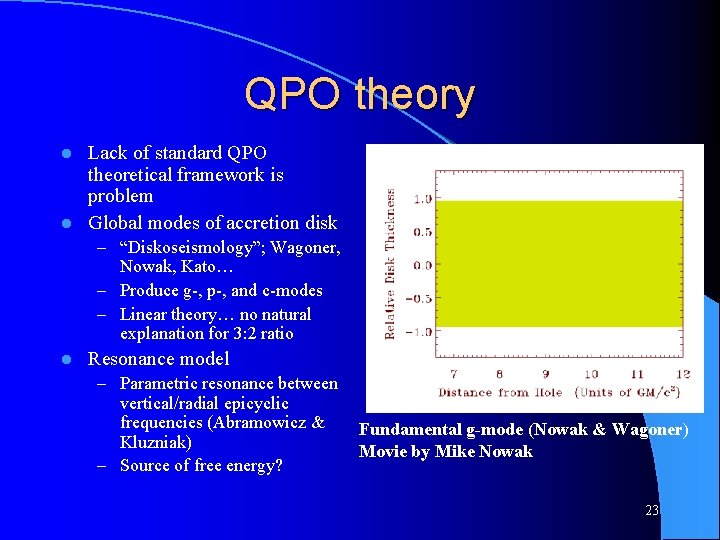 QPO theory Lack of standard QPO theoretical framework is problem l Global modes of