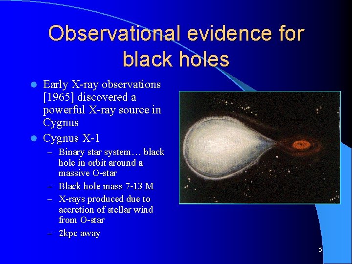 Observational evidence for black holes Early X-ray observations [1965] discovered a powerful X-ray source
