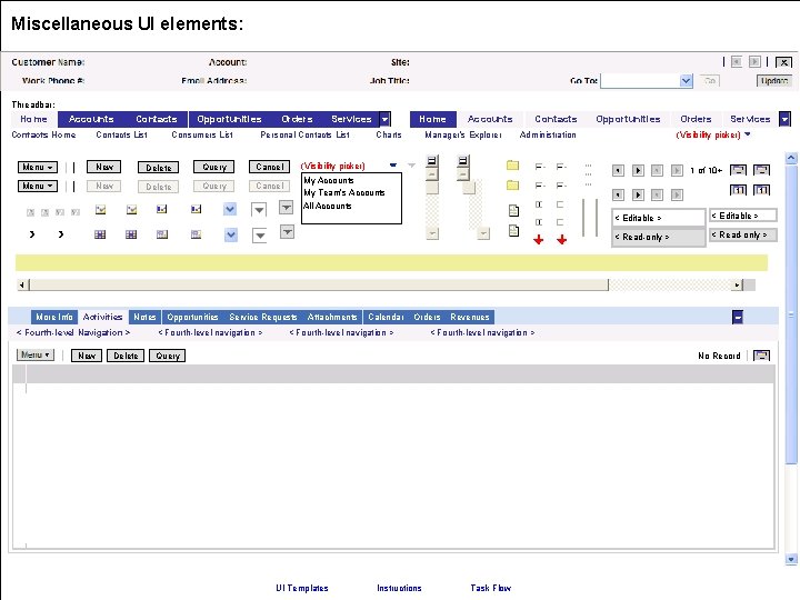 Siebel Call Center – Microsoft Internet Explorer Miscellaneous UI elements: Threadbar: Home Accounts Customers