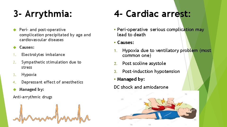 3 - Arrythmia: Peri- and post-operative complication precipitated by age and cardiovascular diseases Causes: