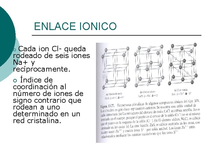 ENLACE IONICO Cada ion Cl- queda rodeado de seis iones Na+ y recíprocamente. ¡