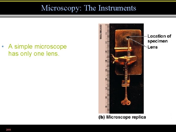 Microscopy: The Instruments • A simple microscope has only one lens. 2008 Figure 1.