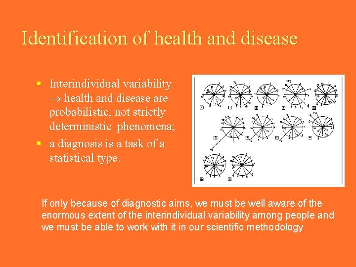 Identification of health and disease § Interindividual variability health and disease are probabilistic, not