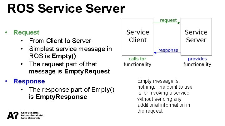 ROS Service Server • Request • From Client to Server • Simplest service message