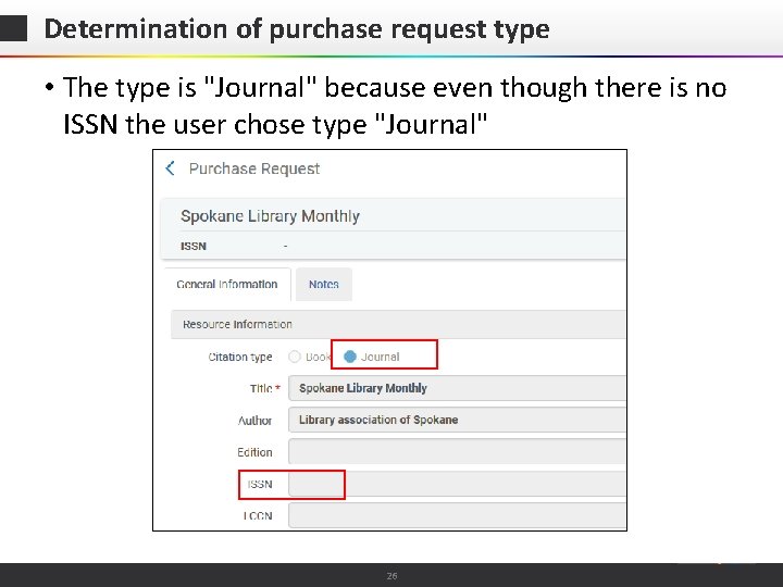 Determination of purchase request type • The type is "Journal" because even though there