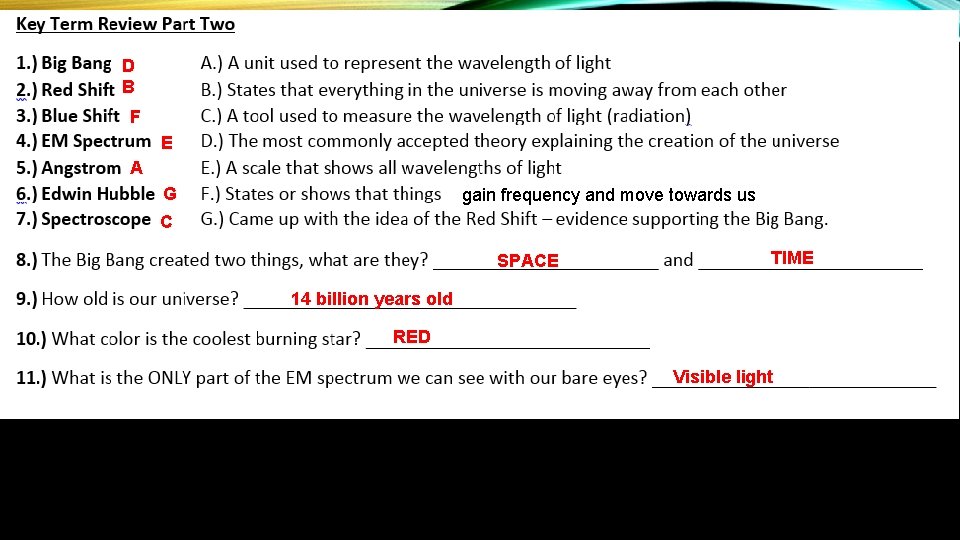 D B F E A G gain frequency and move towards us C SPACE