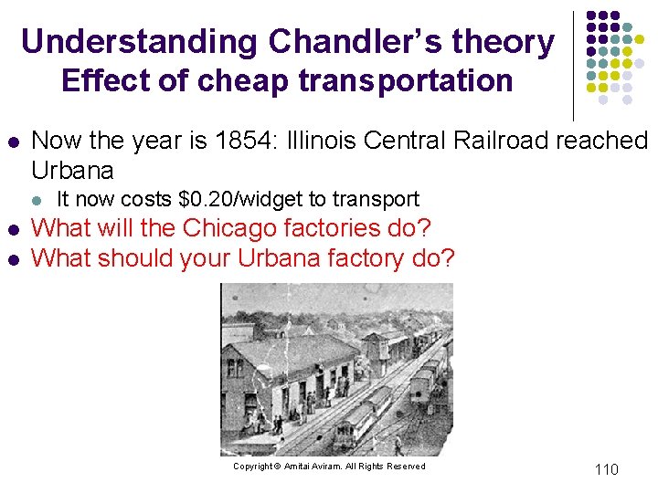 Understanding Chandler’s theory Effect of cheap transportation l Now the year is 1854: Illinois