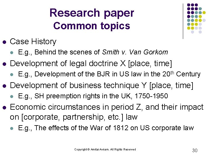 Research paper Common topics l Case History l l Development of legal doctrine X