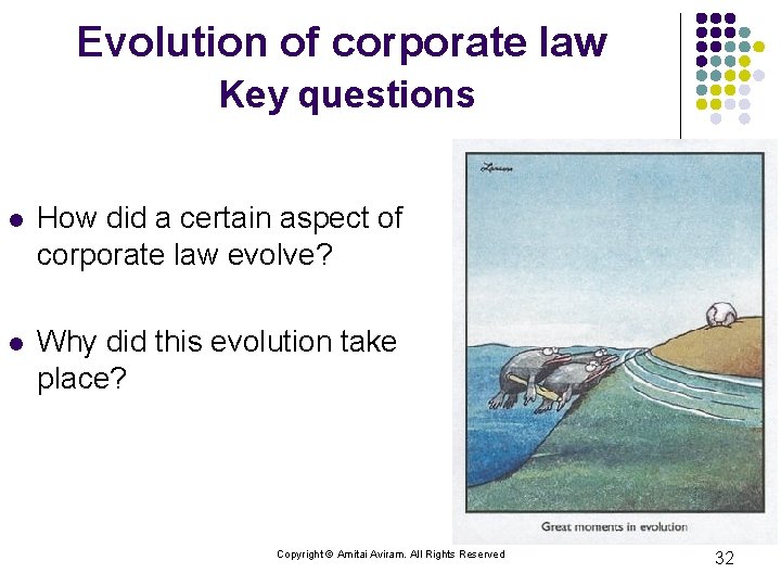 Evolution of corporate law Key questions l How did a certain aspect of corporate