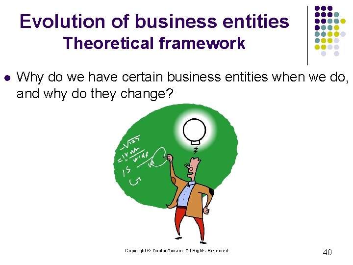 Evolution of business entities Theoretical framework l Why do we have certain business entities