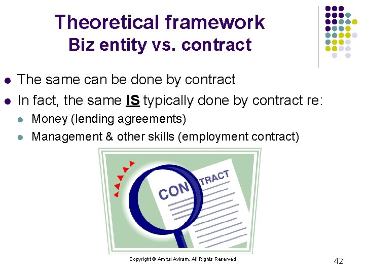 Theoretical framework Biz entity vs. contract l l The same can be done by