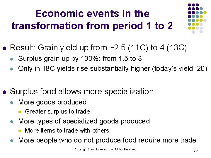 Economic events in the transformation from period 1 to 2 l Result: Grain yield