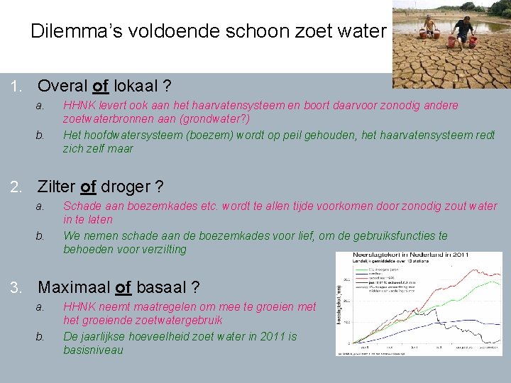 Dilemma’s voldoende schoon zoet water 1. Overal of lokaal ? a. b. HHNK levert