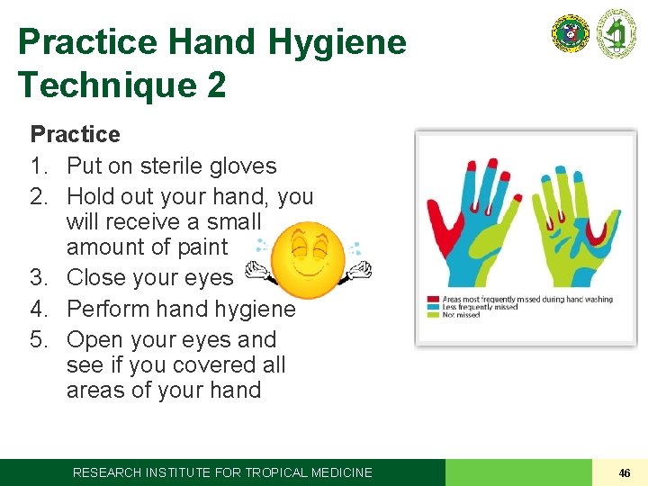 Practice Hand Hygiene Technique 2 Practice 1. Put on sterile gloves 2. Hold out