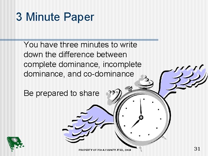 3 Minute Paper You have three minutes to write down the difference between complete