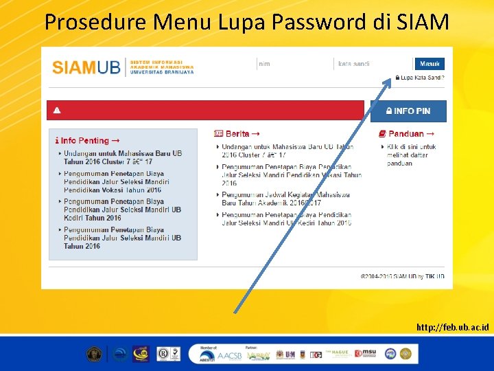 Prosedure Menu Lupa Password di SIAM http: //feb. ub. ac. id 