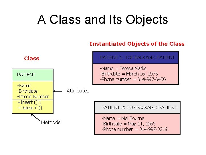 A Class and Its Objects Instantiated Objects of the Class PATIENT 1: TOP PACKAGE: