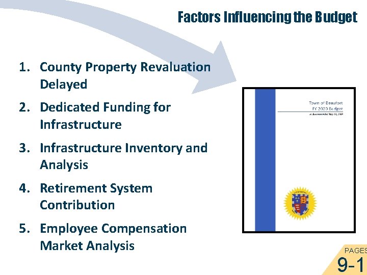 Factors Influencing the Budget 1. County Property Revaluation Delayed 2. Dedicated Funding for Infrastructure