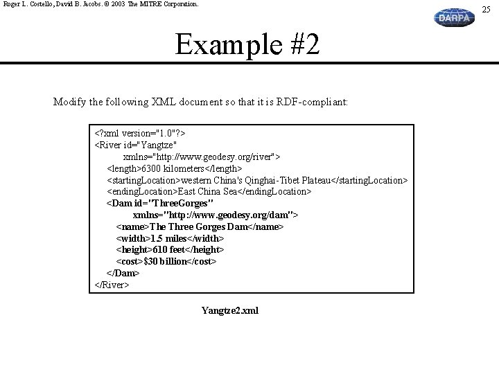 Roger L. Costello, David B. Jacobs. © 2003 The MITRE Corporation. 25 Example #2