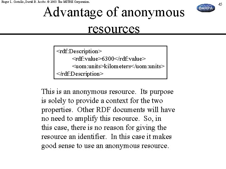 Roger L. Costello, David B. Jacobs. © 2003 The MITRE Corporation. Advantage of anonymous