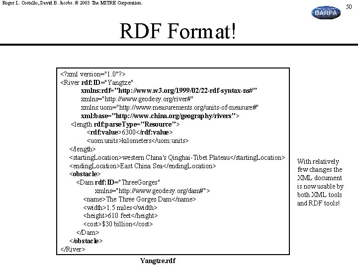 Roger L. Costello, David B. Jacobs. © 2003 The MITRE Corporation. 50 RDF Format!